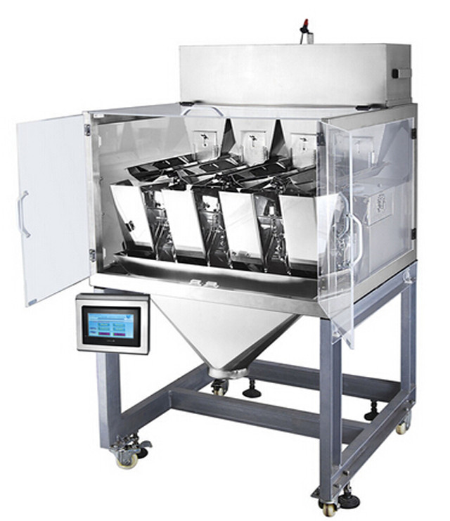 full view of linear 4 heads weigher equipment weighing scale