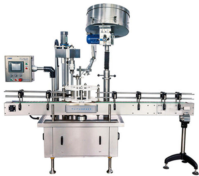 single head capping machine with caps sorter feeding system.