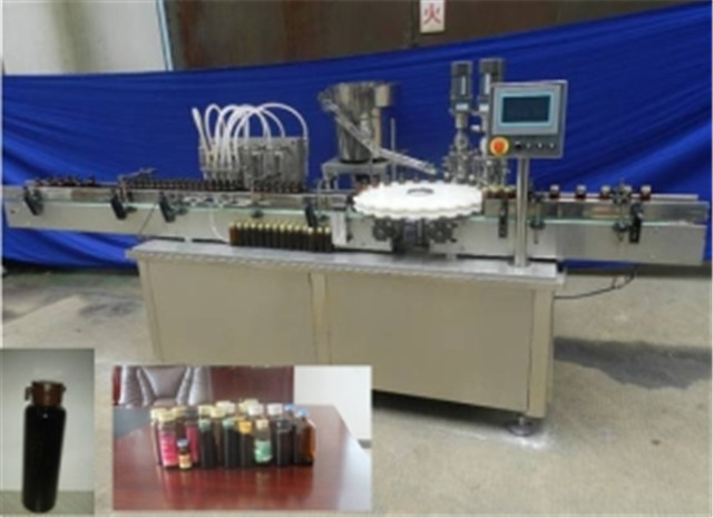 full view of 4 heads linear filling machine automatic rotary