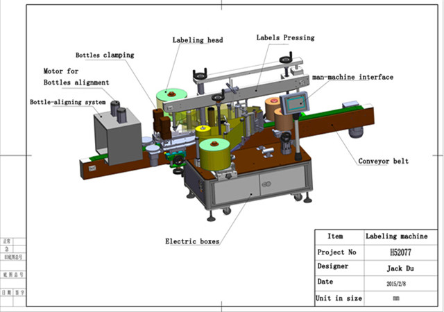 3D drawing of double head labelling machine with auto aligni