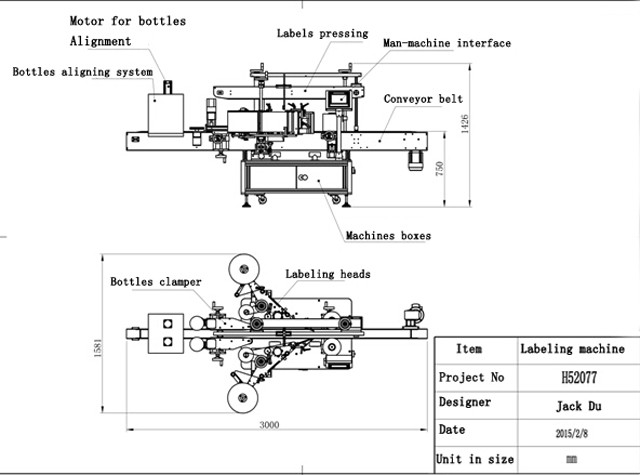 schematic diagrams of  double head labelling machine with au