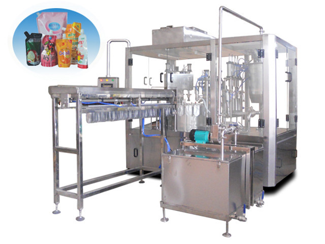 whole view of automatic standup pouch filling capping machin