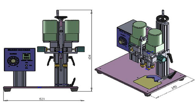 3D drawings of YX-SCM001 semi automatic desktop screw capper