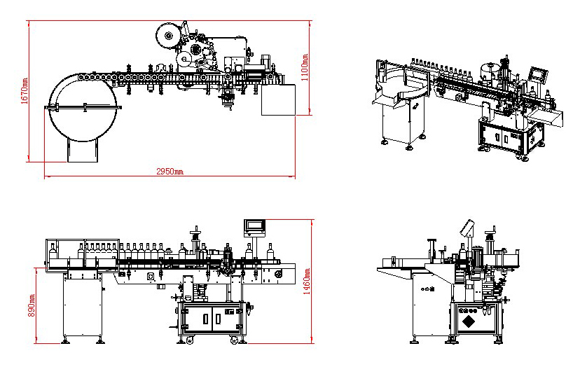 dimension and drawing of automatic labelling machine with ro