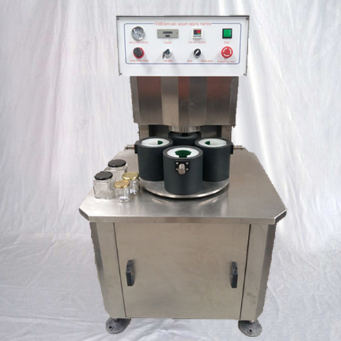 Semi automatic lug caps chuck capping machine vacuum capper stand up type for square glass jars bottles tightening torquing equipment